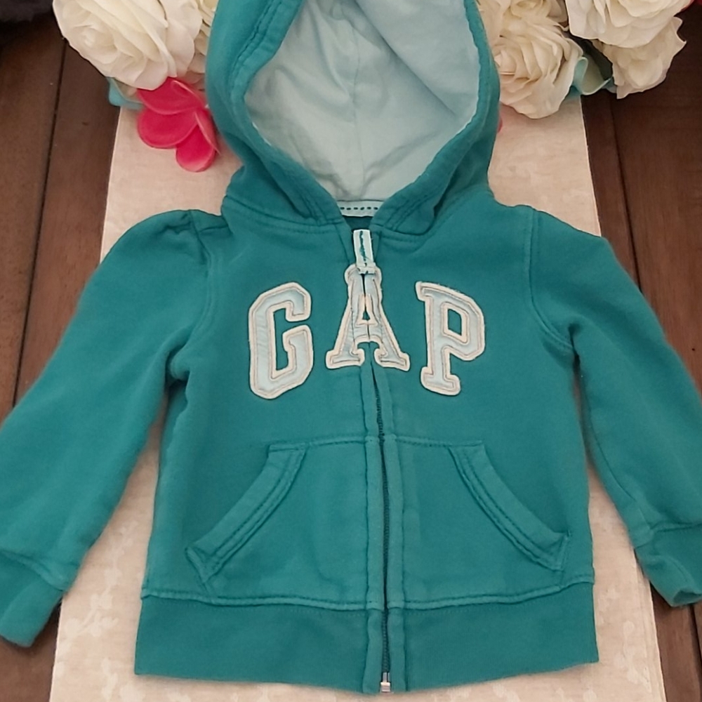 Gap zip up hoodie sweatshirt teal 24 mo